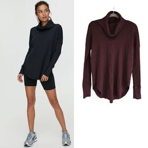ARITZIA Tna Thermal Cowlneck Long Sleeve Waffle Knit Top Ptp 20" XXS Burgundy